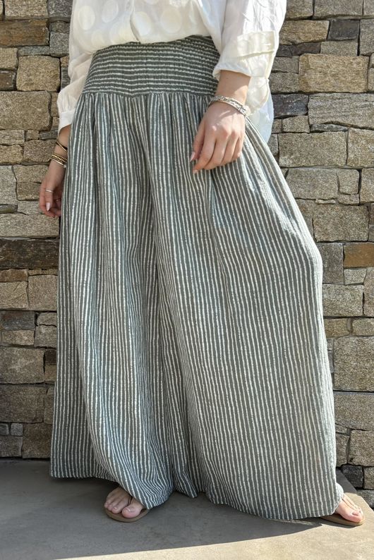 Marina Chalk Stripe Palazzo Pant Khaki